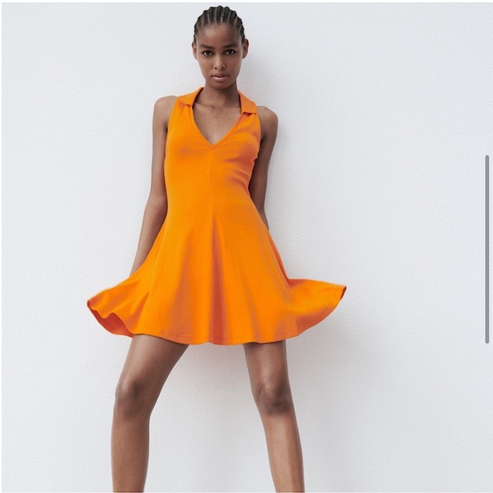 Zara Lapel Collar Ribbed Skater Mini Dress